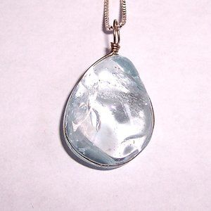 Handmade Tumbled Aquamarine on 24" Sterling Silver Chain! P4B